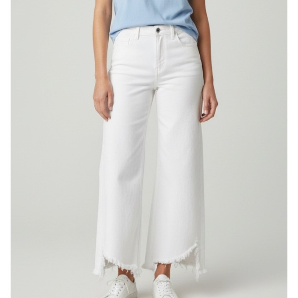 ANNIEWEAR JEANS Annie Wear WHITE DENIM Wide Leg Frayed Hem Stretch M